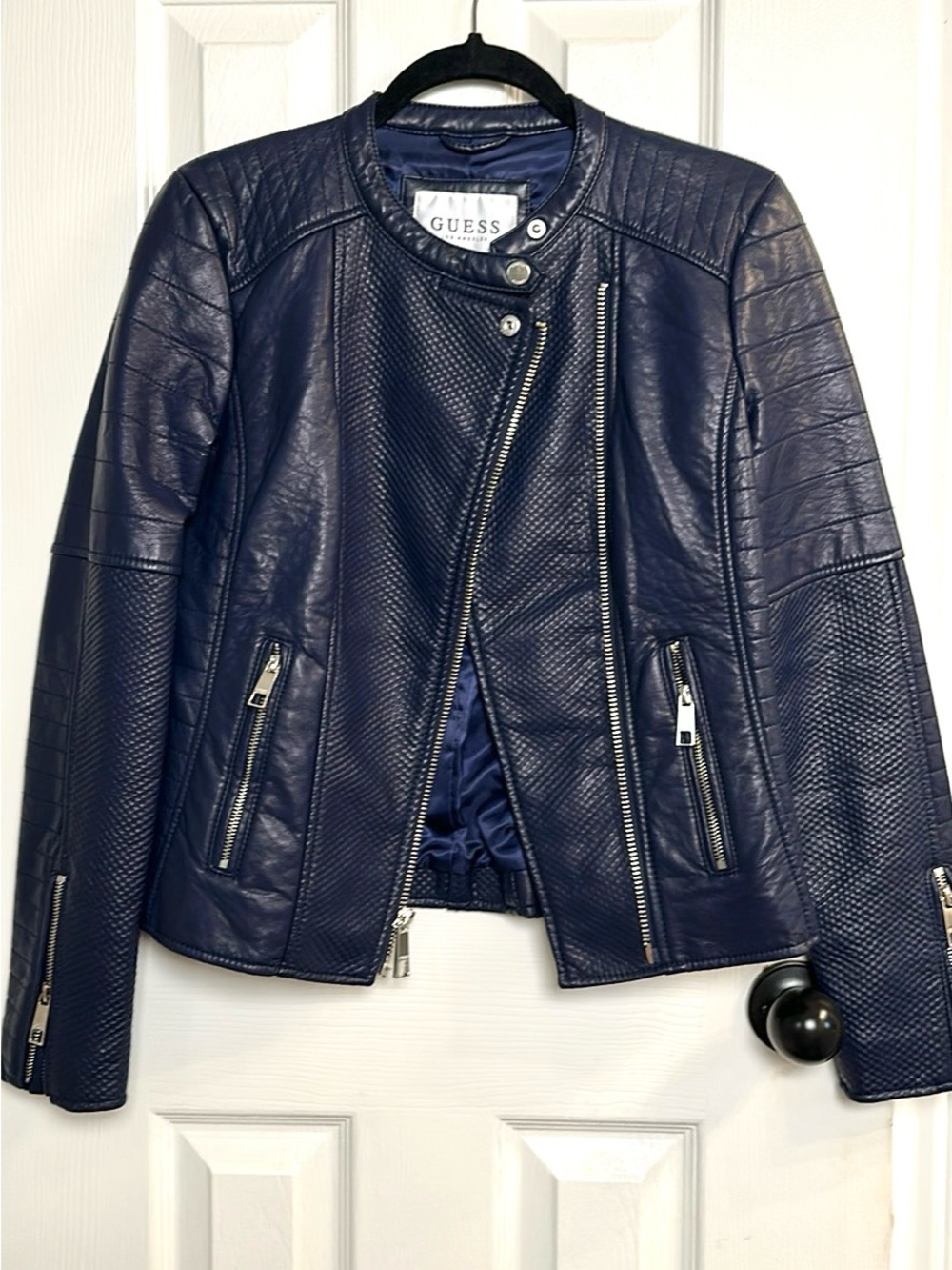 GUESS Women’s Purple Faux Leather Moto Jacket